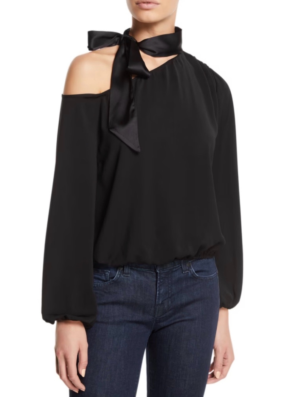 Ramy Brook Seneca Draped Off-One- Shoulder Top Black Size XS Minimalist Chic